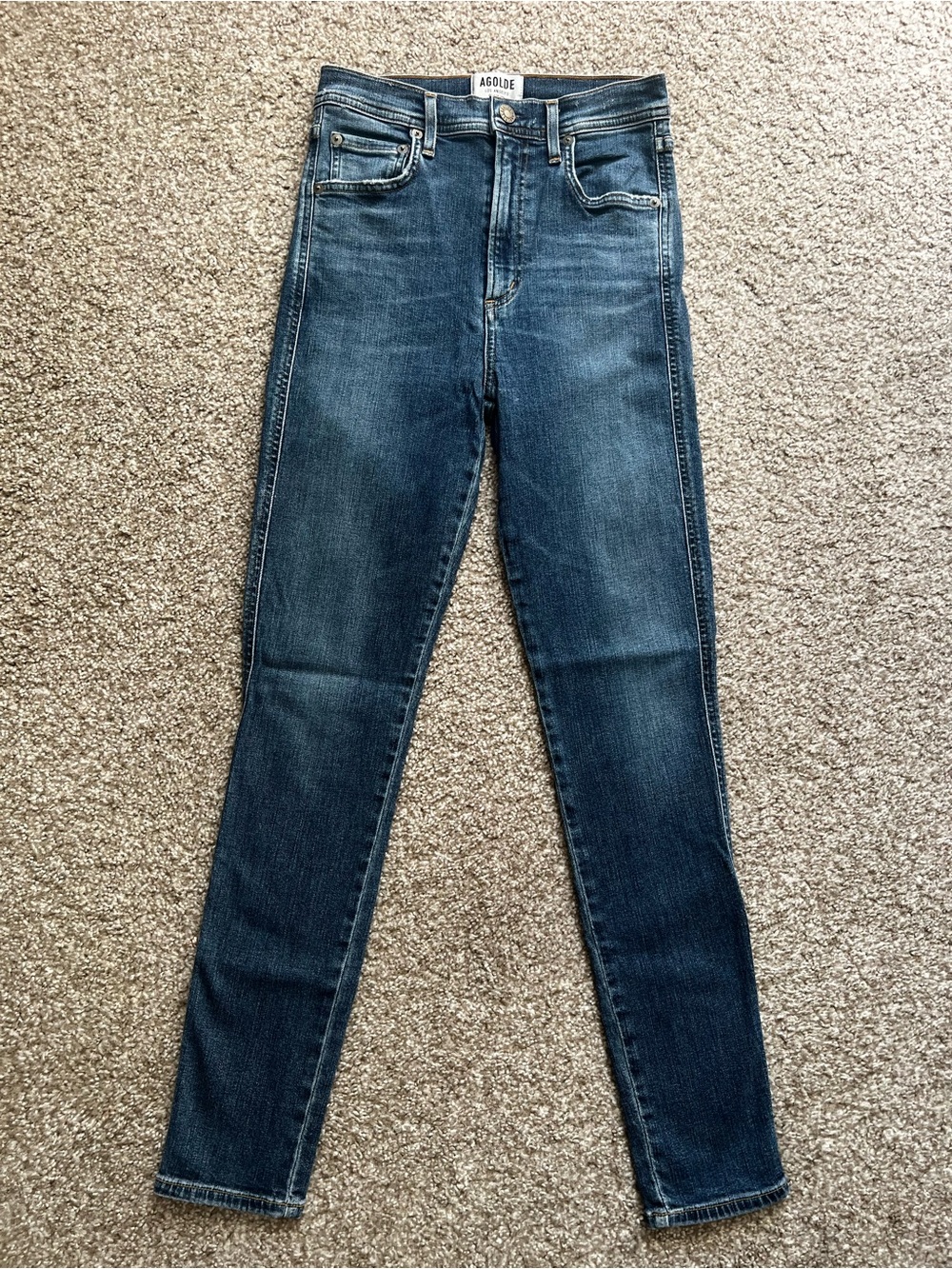 Agolde High-Rise Skinny Jeans in Dark Blue Wash
